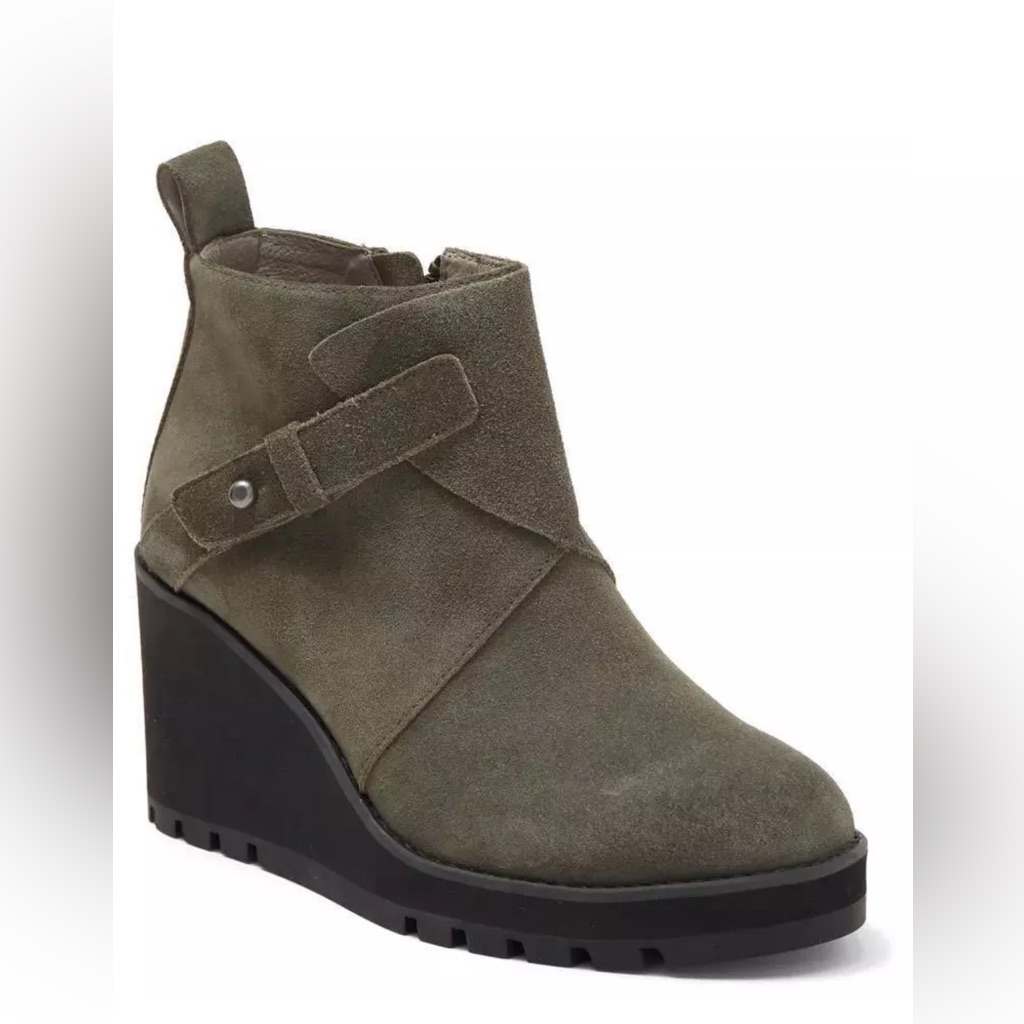 $285 - Eileen Fisher Women’s Tinker Wedge Suede Bootie In Dark Moss Green Sz8.5